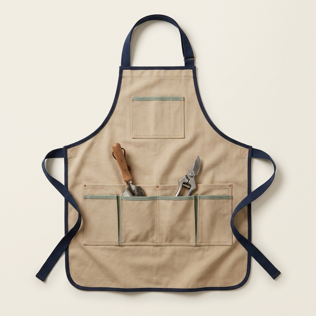 Lightweight pocketed garden apron.