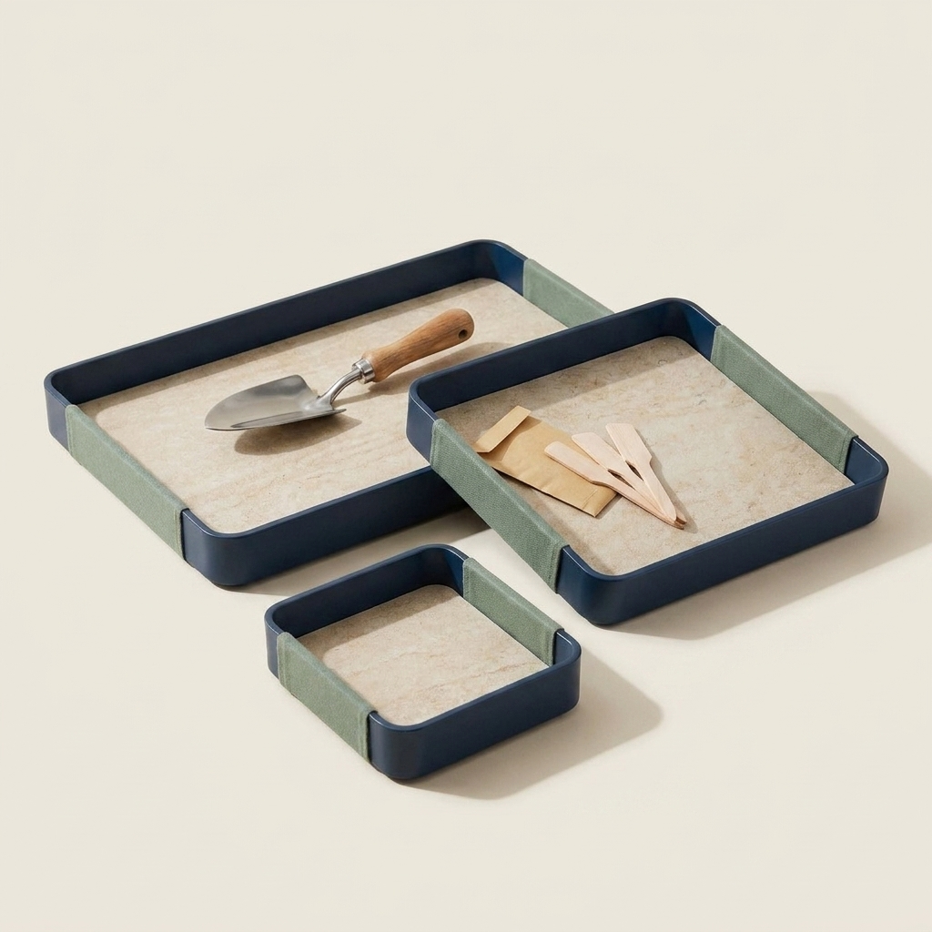 Three-piece planting tray set.