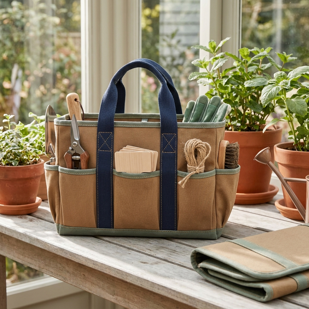 Packed with everyday hand tools, gloves, and garden twine.