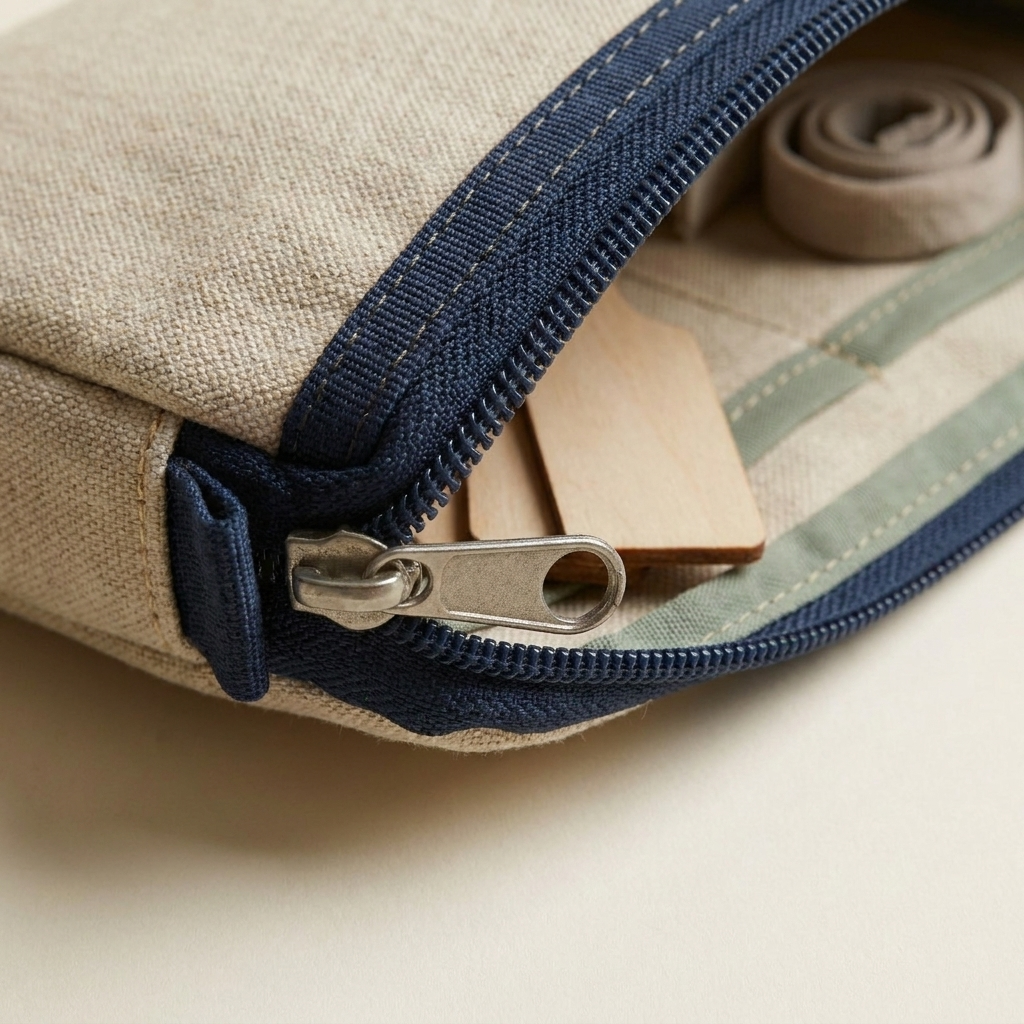 Close-up of the zip and reinforced edge.